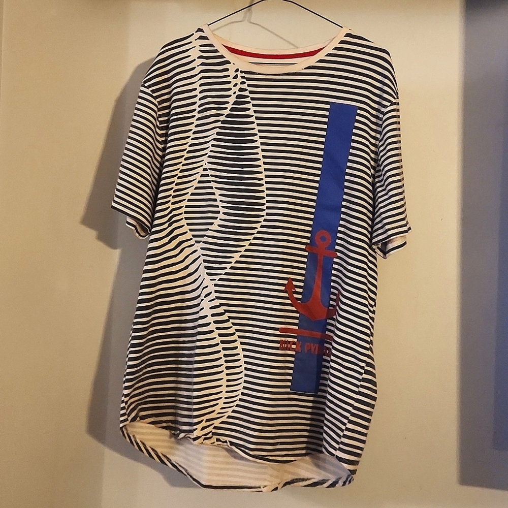 Black Pyramid 2XL mens anchor stripe short sleeve t-shirt